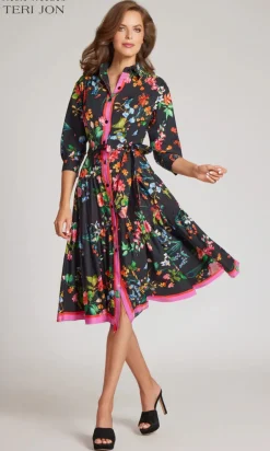 Floral Flounce Hem Shirt Dress