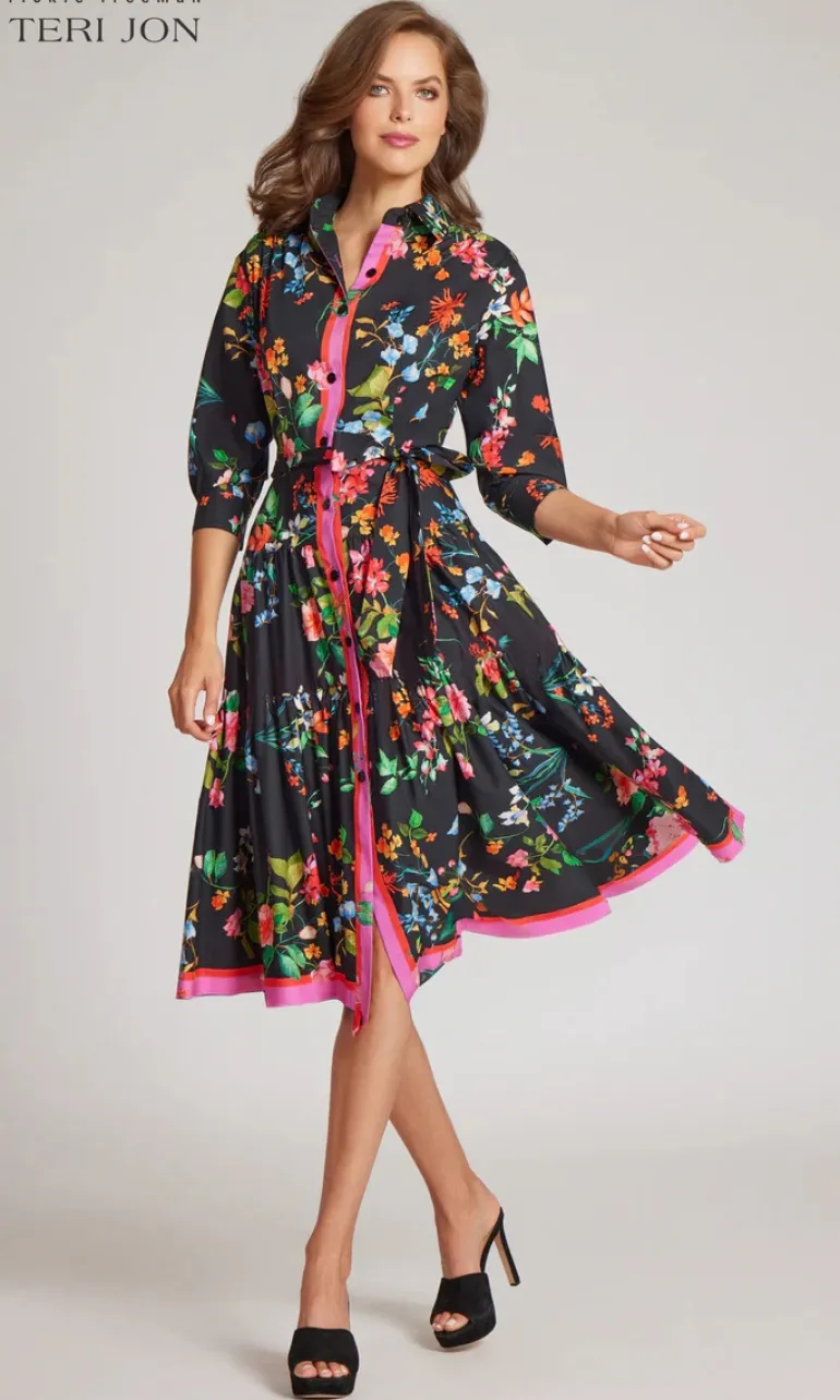 Floral Flounce Hem Shirt Dress