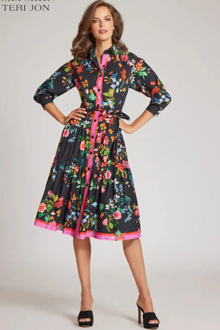 Floral Flounce Hem Shirt Dress