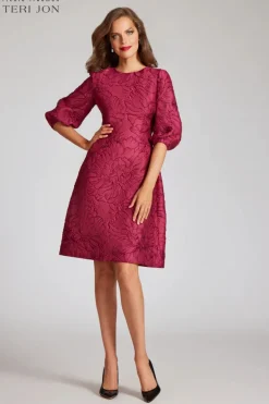 Floral Jacquard Balloon Sleeve Dress
