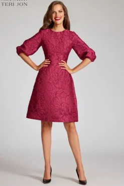 Floral Jacquard Balloon Sleeve Dress