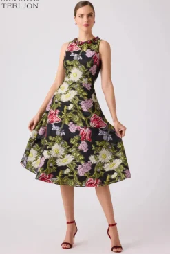 Floral Jacquard Halter Dress
