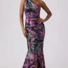 Floral Jacquard One Shoulder Evening Gown