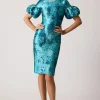 Floral Jacquard Puff Sleeve Dress