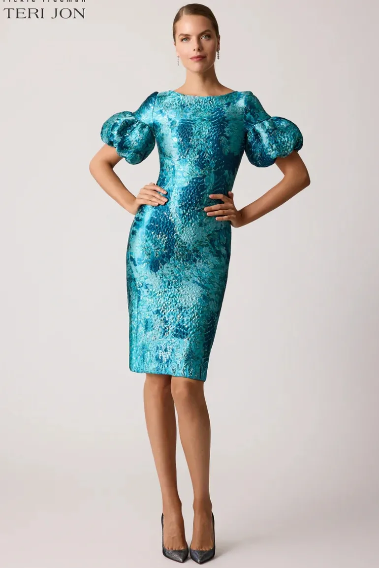 Floral Jacquard Puff Sleeve Dress