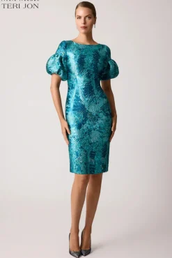 Floral Jacquard Puff Sleeve Dress