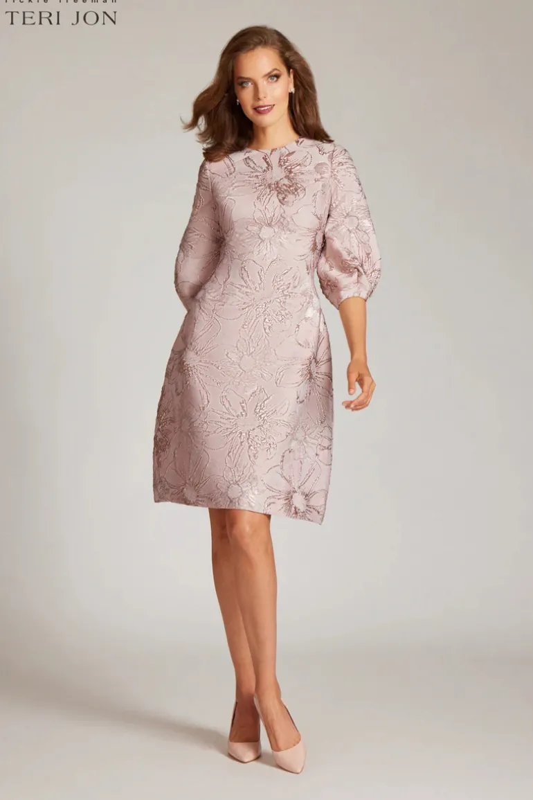 Floral Pattern Jacquard Balloon Sleeve Dress