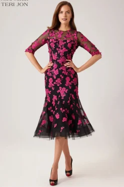 Flower Applique Godet Dress