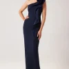 Formal Crepe Trim Self Flower Gown