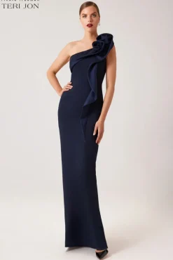 Formal Crepe Trim Self Flower Gown