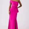 Hot Pink Stretch Crepe Evening Gown