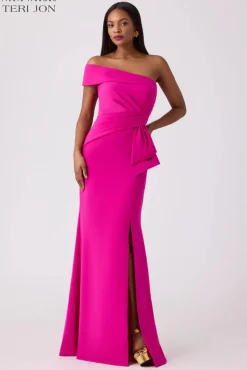 Hot Pink Stretch Crepe Evening Gown