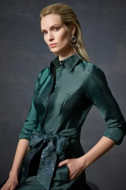 Jacquard Border Floral Shirtdress