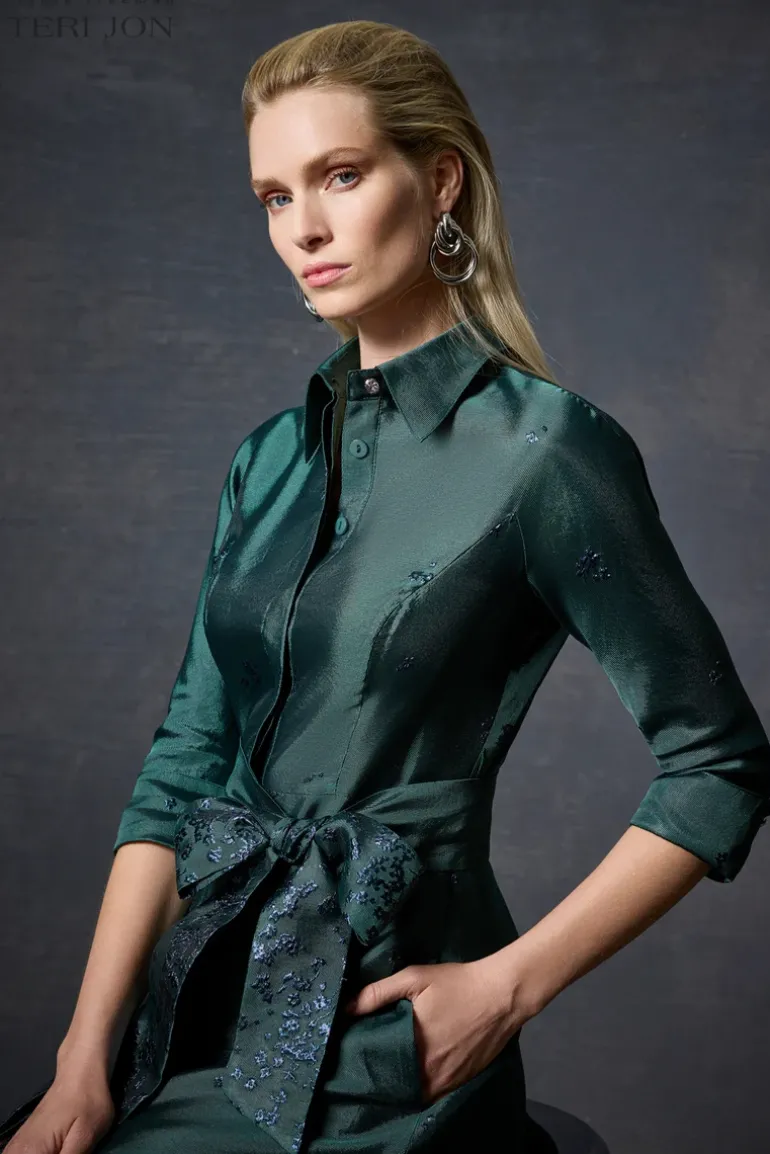 Jacquard Border Floral Shirtdress