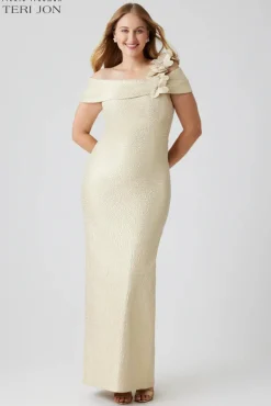 Jacquard 3D Flower Column Gown