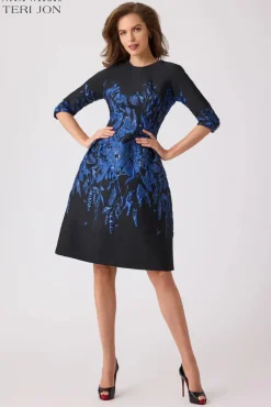 Jacquard Fit And Flare Cocktail Dress