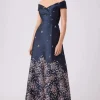 Jacquard Floral Border Cuff Bodice Gown