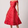 Jacquard Floral Off Shoulder Fit N Flare Dress