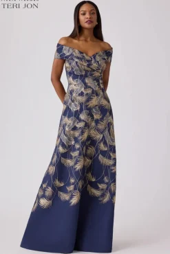 Jacquard Leaf Pattern Gown