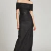 Jacquard Off The Shoulder Portrait Column Gown