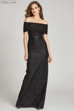 Jacquard Off The Shoulder Portrait Column Gown