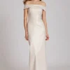 Jacquard Off The Shoulder Column Gown