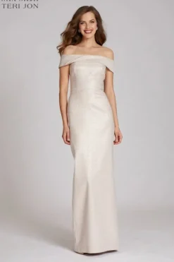 Jacquard Off The Shoulder Column Gown