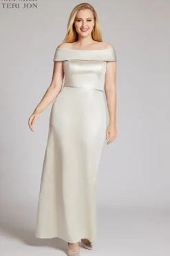 Jacquard Off The Shoulder Column Gown