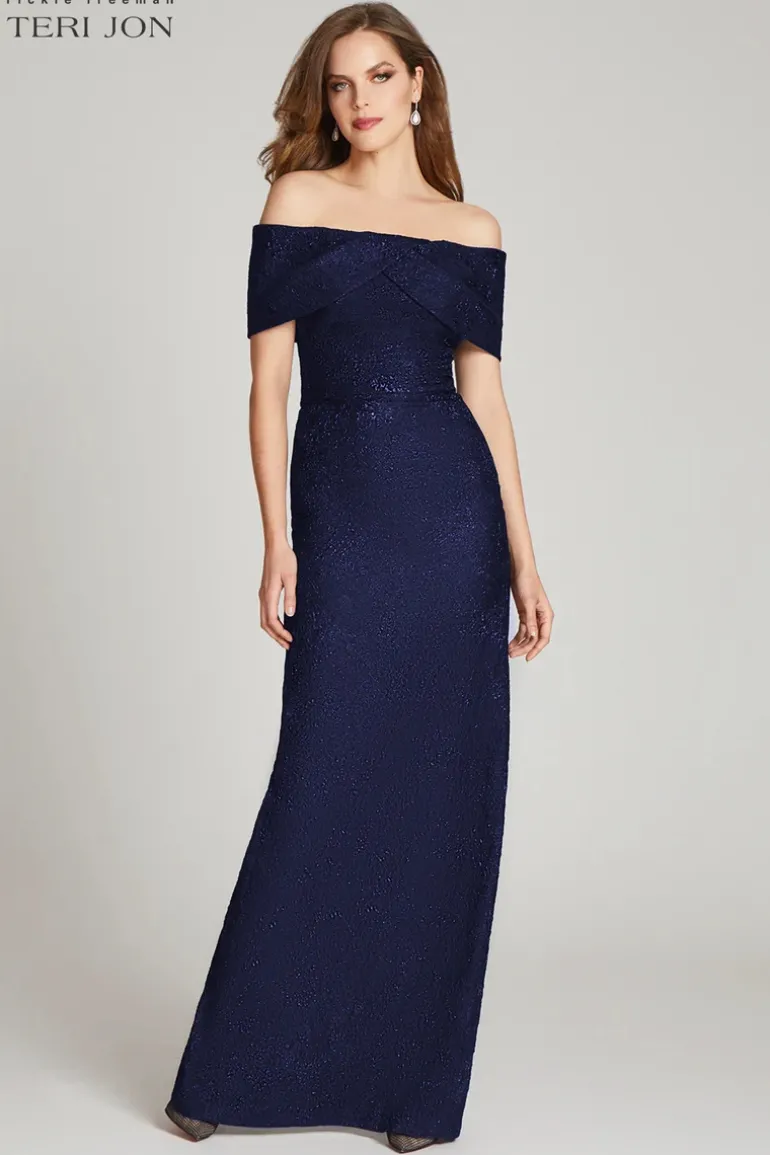 Jacquard Off The Shoulder Portrait Column Gown