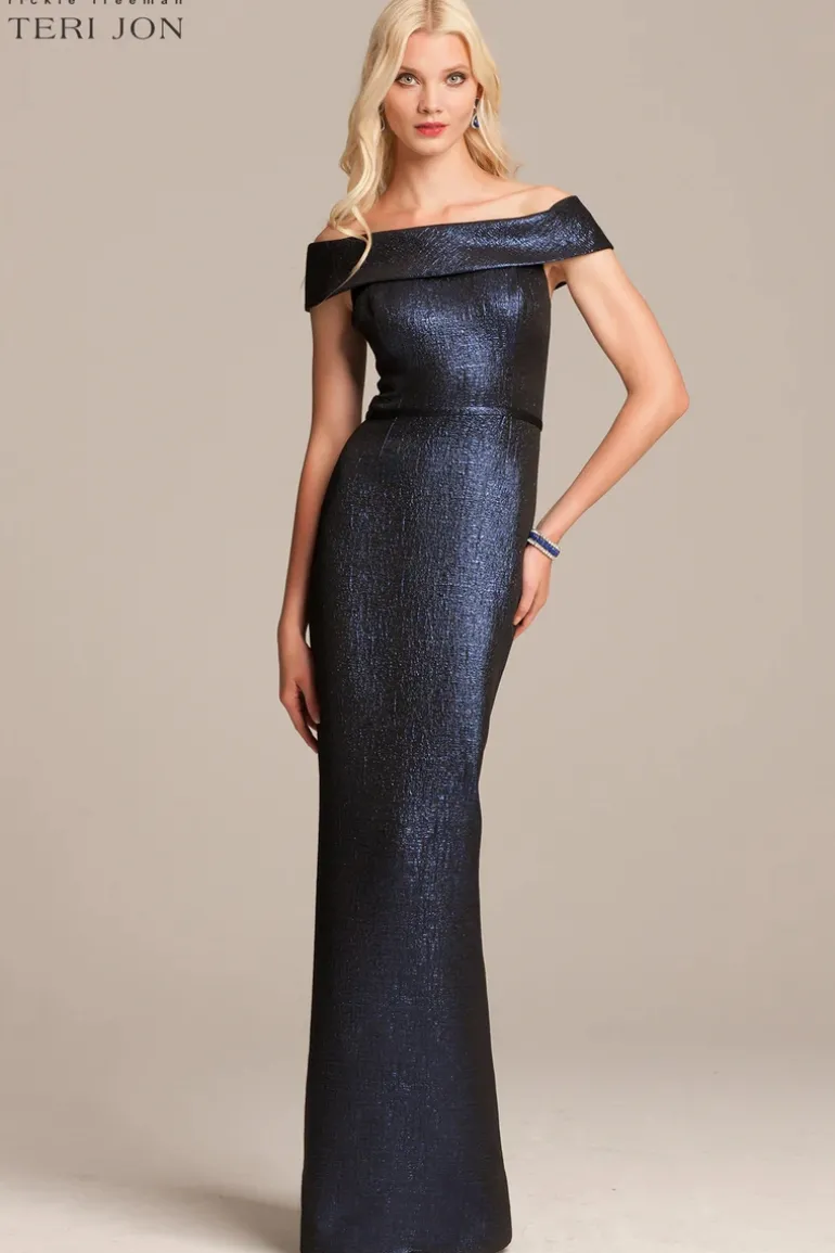 Jacquard Off The Shoulder Column Gown
