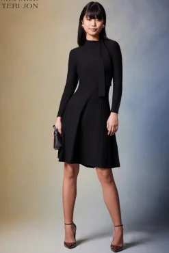 Knitted Merino Wool Dress With Tie Neck Detail