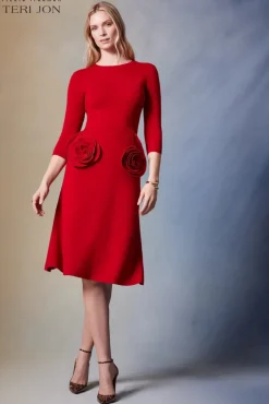 Knitted Merino Wool Dress With Rosette Detail