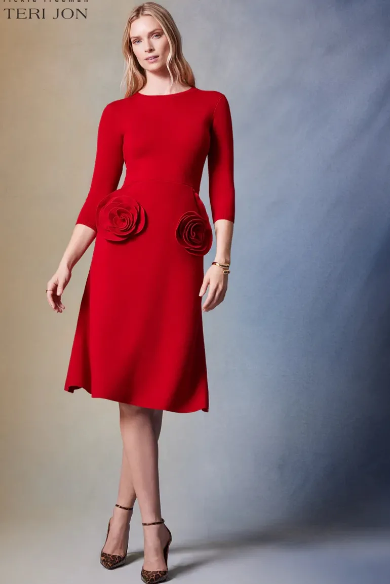 Knitted Merino Wool Dress With Rosette Detail