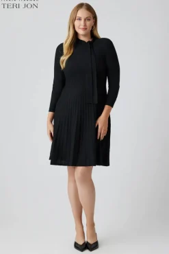Knitted Merino Wool Dress With Tie Neck Detail