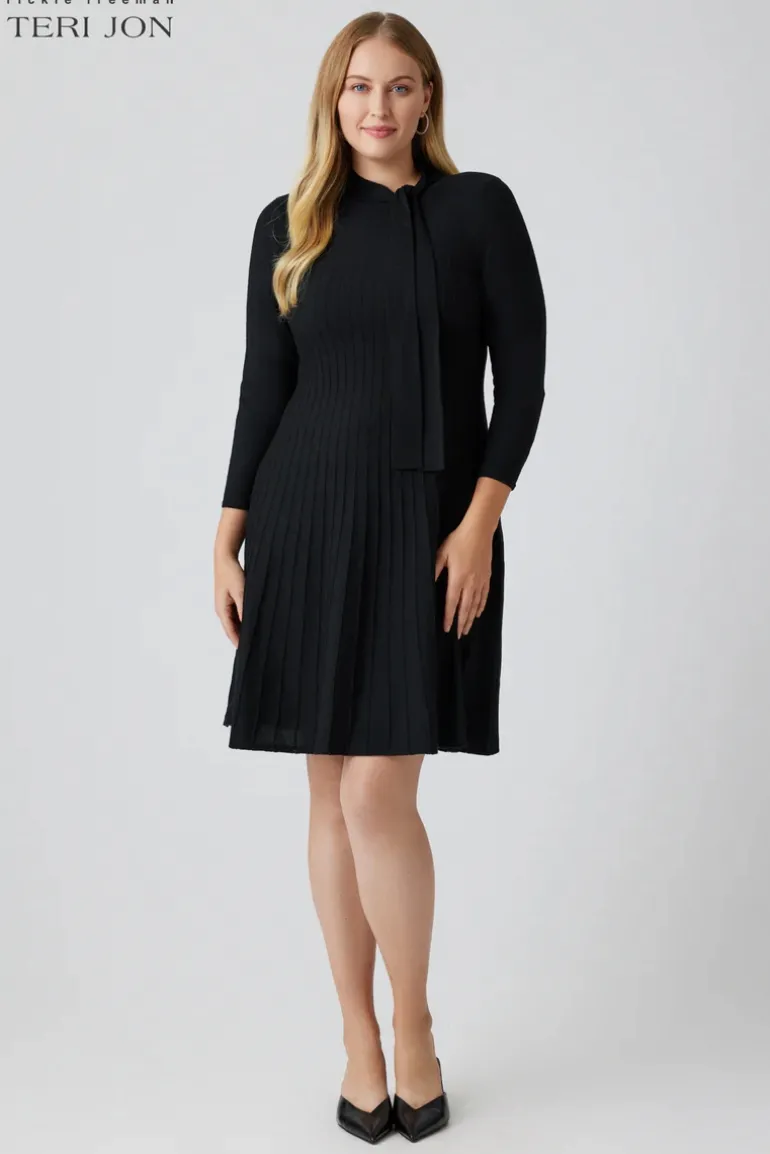 Knitted Merino Wool Dress With Tie Neck Detail