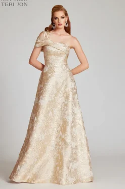 Metallic Jacquard Asymmetrical Gown