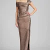 Metallic Jacquard Asymmetrical Shoulder Gown
