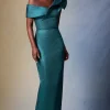 Metallic Jacquard Asymmetrical Ruffle Gown