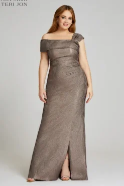 Metallic Jacquard Asymmetrical Shoulder Gown
