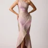 Metallic Jacquard Leaf Pattern Gown