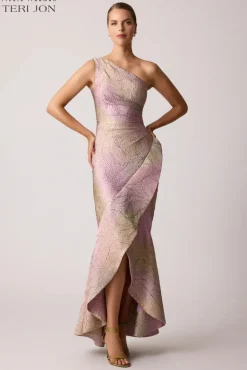 Metallic Jacquard Leaf Pattern Gown