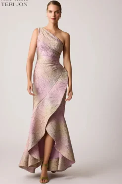 Metallic Jacquard Leaf Pattern Gown