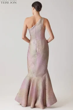 Metallic Jacquard Leaf Pattern Gown