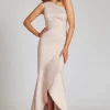 Metallic Jacquard One Shoulder Side Draped Gown