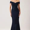 Metallic Jacquard Portrait Off Shoulder Gown