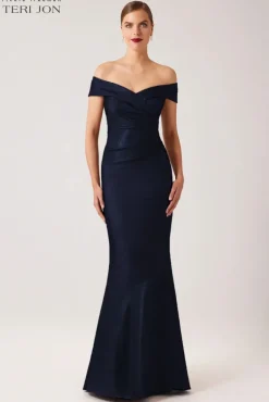 Metallic Jacquard Portrait Off Shoulder Gown
