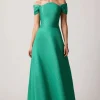 Metallic Jacquard Scalloped Neck Gown