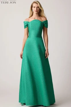 Metallic Jacquard Scalloped Neck Gown