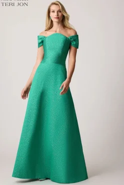 Metallic Jacquard Scalloped Neck Gown