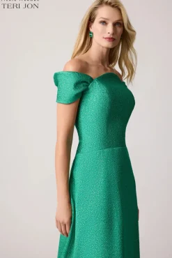 Metallic Jacquard Scalloped Neck Gown
